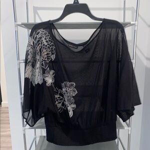 Black Sheer Floral Women's Top